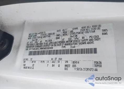 2011 Ford E-250 Commercial из США, поврежденный, VIN 1FTNE2EL3BDB35099